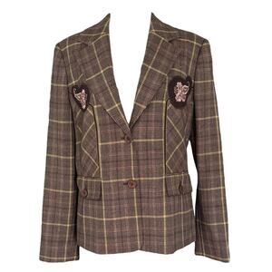 Votre Nom Brown Plaid Embellished Blazer US 12 (Read)